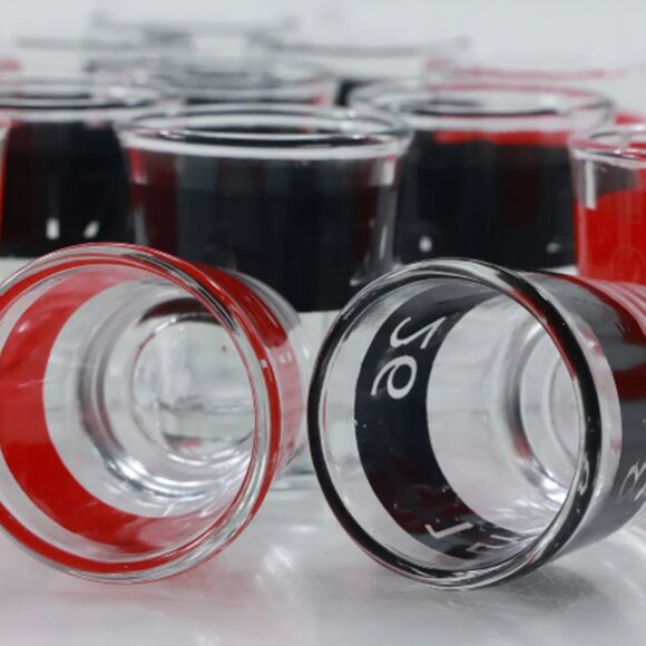 16 Roulette Numbered Red and Black Drinking Shot Glasses - Picture 3 of 15